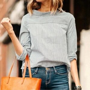J. Crew Funnel Neck Pinstripe Button-Detail Top
